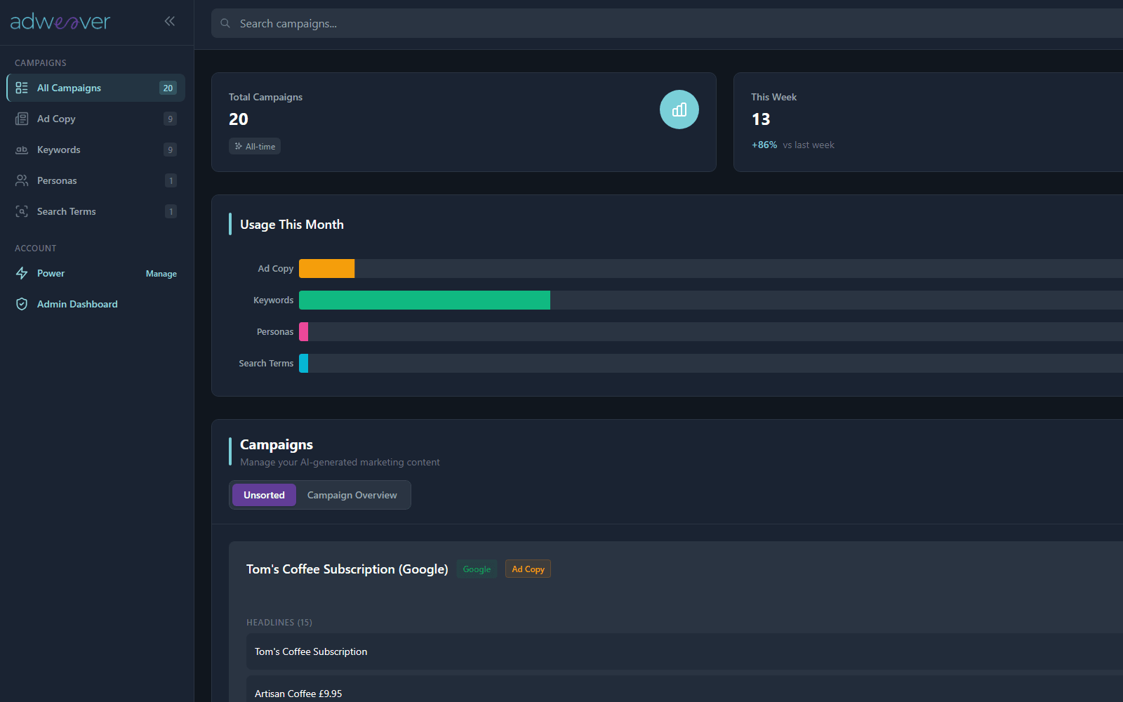Campaign Dashboard screenshot