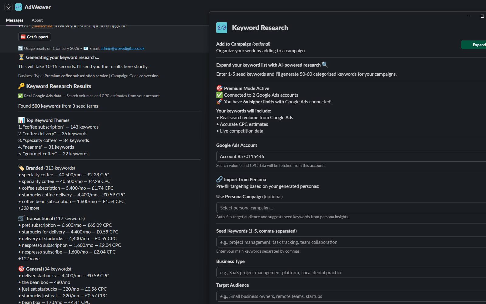 Keyword Research screenshot